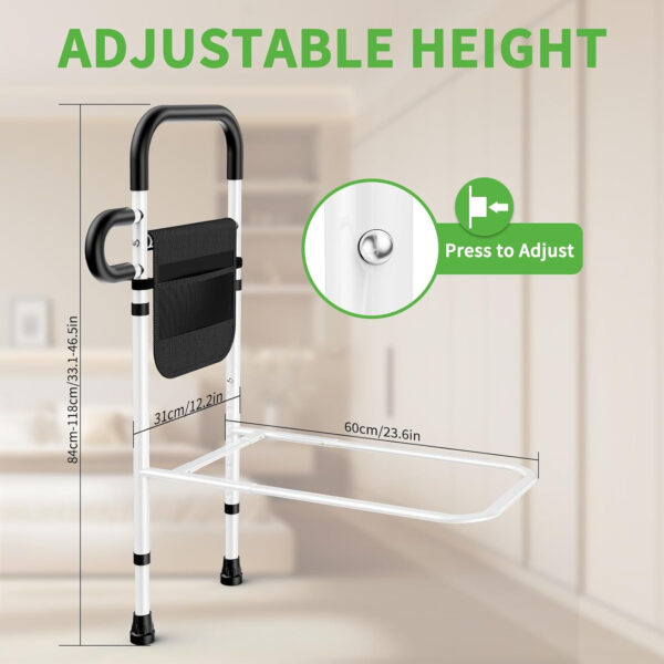 Adjustable Height Bed Rails for Elderly, Bed Assist Rail with Leg, Safety Handle and Storage Pocket