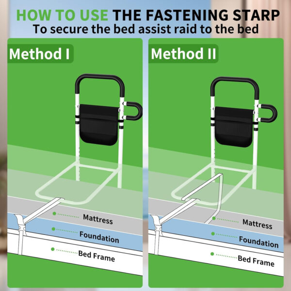Adjustable Height Bed Rails for Elderly, Bed Assist Rail with Leg, Safety Handle and Storage Pocket