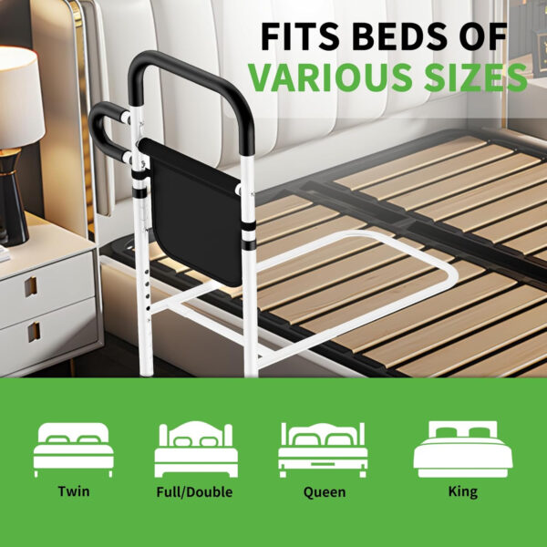 Adjustable Height Bed Rails for Elderly, Bed Assist Rail with Leg, Safety Handle and Storage Pocket