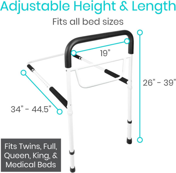 Vive Bed Assist Rail – Adult Bedside Standing Bar for Seniors, Elderly, Handicap – Fit King, Queen, Full, Twin – Adjustable Fall Prevention Safety Handle Guard – Long Hand Bedrail Grab Bar Cane