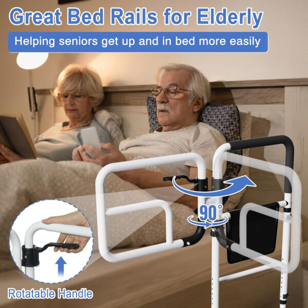 Bed Rails for Elderly Adult Safety, Bed Guard Rails for Adults, Bed Assist Rails for Seniors, Bed Side Rail with Storage Pouch, Adjustable Bed Safety Rail for King Queen Full Twin Size Bed