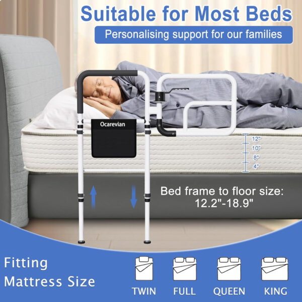 Bed Rails for Elderly Adult Safety, Bed Guard Rails for Adults, Bed Assist Rails for Seniors, Bed Side Rail with Storage Pouch, Adjustable Bed Safety Rail for King Queen Full Twin Size Bed