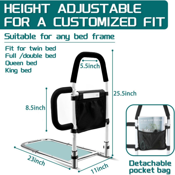 Bed Rails for Elderly Adults Safety-With Motion Light & Storage Pocket, Bed Safety Rails for Seniors, Bed Assist Bar for Seniors, Bed Cane for Seniors Fit Any Bed, Make Getting in & Out of Bed Easier