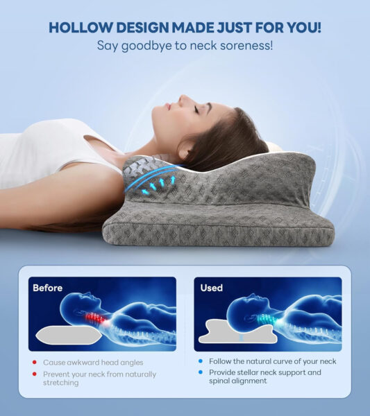 No More Aches Neck Pillow for Pain Relief, Adjustable Cervical Pillow for Neck Support with Armrest, Odorless Ergonomic Butterfly Memory Foam Pillows,Orthopedic Bed Pillow Side Back Stomach Sleeping