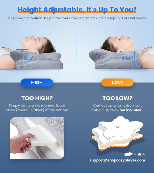 Ultra Pain Relief Cooling Pillow for Neck Support, Adjustable Cervical Pillow Cozy Sleeping, Odorless Ergonomic Contour Memory Foam Pillows, Orthopedic Bed Pillow for Side Back Stomach Sleeper