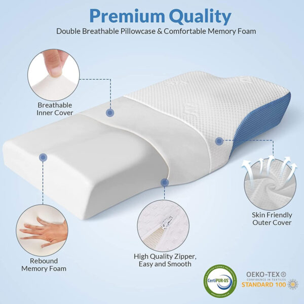 XTX Pillows for Sleeping Memory Foam Pillows, Cervical Pillow for Neck and Shoulder Pain Relief, Ergonomic Orthopedic Contour Support Pillow for Side Sleepers, Back and Stomach Sleepers, CertiPUR-US