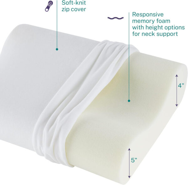 Sleep Innovations Memory Foam Contour Pillow, Queen Size, Head, Neck, and Shoulder Alignment, Side and Back Sleepers, Medium Support