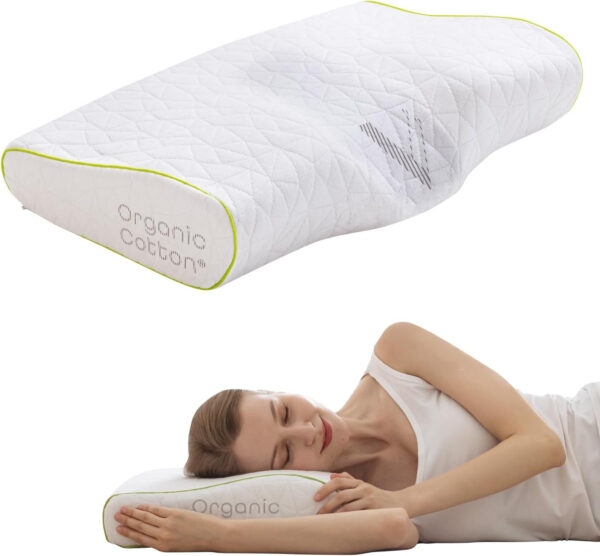 Vaverto Orthopedic Cervical Pillow for Side Sleeping- Adjustable Contour for Neck & Pain Relief, Ideal for Side, Back & Stomach Sleepers, Odorless Memory Foam, Organic Cotton Cover – Standard Size