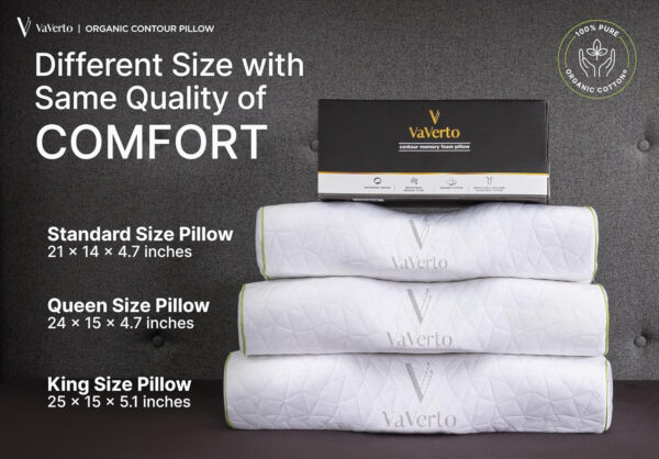 Vaverto Orthopedic Cervical Pillow for Side Sleeping- Adjustable Contour for Neck & Pain Relief, Ideal for Side, Back & Stomach Sleepers, Odorless Memory Foam, Organic Cotton Cover – Standard Size