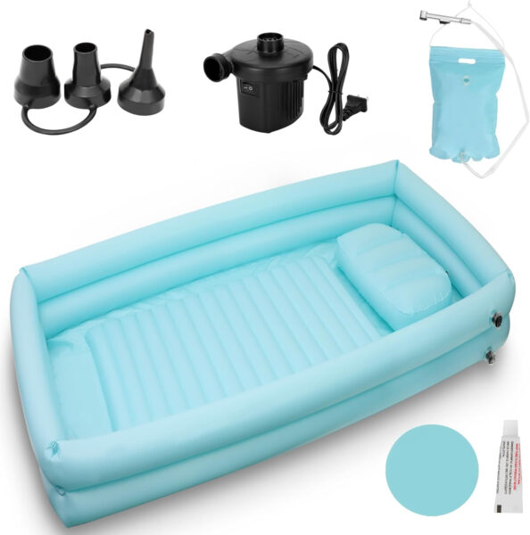 Medical Inflatable Bathtubs, PVC Portable Foldable Tub with Electric Air Pump, Complete Shower System on Bed, Suitable for The Elderly, Mobility Problems