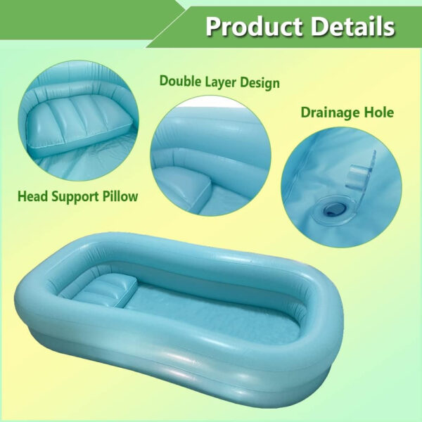 Inflatable Bathtub Shower Tub Bed Bath Supplies for Elderly Disabled Adult Bedridden Patients Water Basin for Bathing Hair Washing Hospital Bed Shower Full Body Bathing Aids Kit