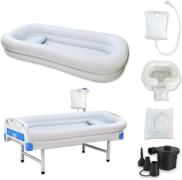 Medical Inflatable Bathtub,Inflatable Bed Bath,Medical PVC Bedside Shower Bathtub Kit,Bed Baths for The Disabled,Bed Tub+Bedside Water Bag+Electric air Pump+Medical Inflatable Shampoo Basin