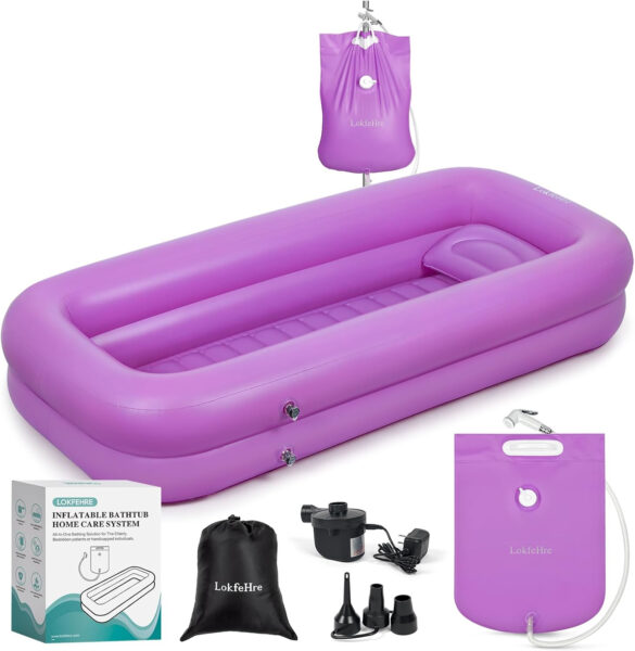 Medical Inflatable Bathtub,Shower Bath Basin Kit, PVC Portable Bathtub with Electric Air Pump,Portable Bathtub Wash Full Body in Bed Bath,for Elderly (Purple)