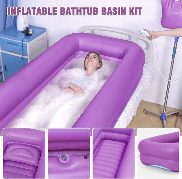 Medical Inflatable Bathtub,Shower Bath Basin Kit, PVC Portable Bathtub with Electric Air Pump,Portable Bathtub Wash Full Body in Bed Bath,for Elderly (Purple)