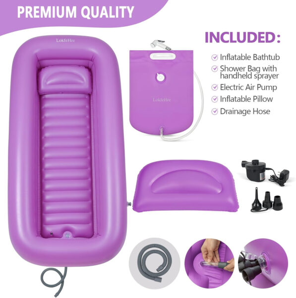 Medical Inflatable Bathtub,Shower Bath Basin Kit, PVC Portable Bathtub with Electric Air Pump,Portable Bathtub Wash Full Body in Bed Bath,for Elderly (Purple)