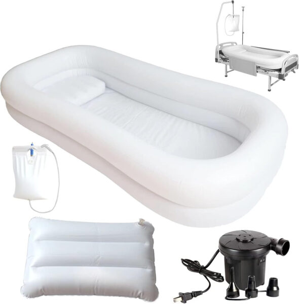 Inflatable Bathtub PVC Medical Inflatable Bathtub Kit with Water Bag Electric Air Pump Double Layer Portable Bathtub for Bedridden for Elder Disabled Bedridden (Double Layer)