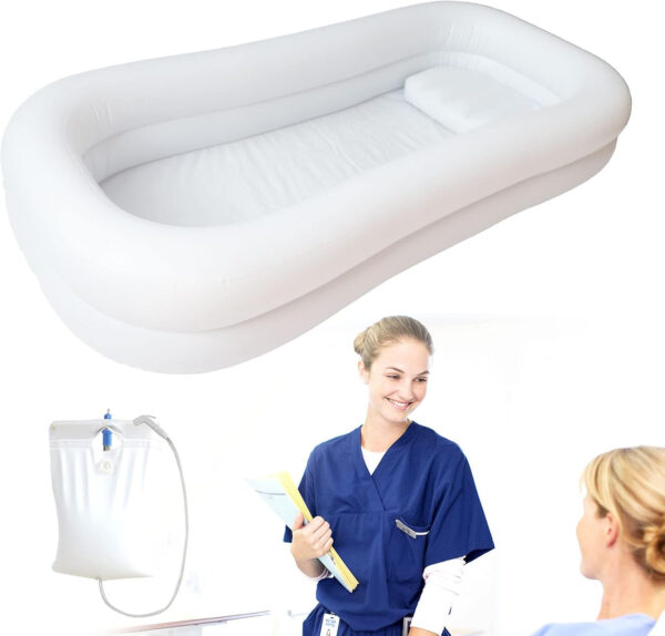 Inflatable Bathtub PVC Medical Inflatable Bathtub Kit with Water Bag Electric Air Pump Double Layer Portable Bathtub for Bedridden for Elder Disabled Bedridden (Double Layer)