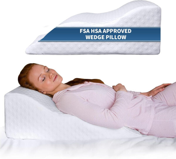 Fsa Eligible Wedge Pillow for Sleeping -Post Surgery Pillow -Unique Curved Design -Memory Foam- Incline Pillow for Elevation,Pregnancy,Reading,Back & Knee Support,Breathing –,Washable Cover