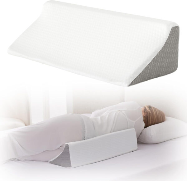 Wedge Pillow for Side Sleeping, Memory Foam Back Pillow for Side Sleeper, Bed Wedges & Body Positioners for After Surgery, Pregnancy Support, Back Pain, Preventing Bedsores, White/Grey