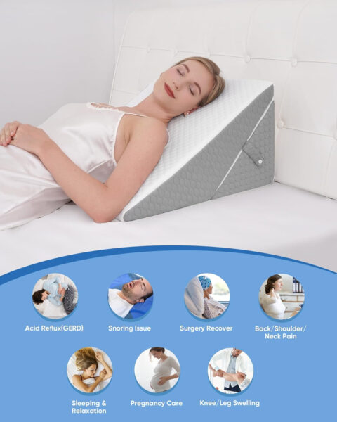 Forias Wedge Pillow for Sleeping 7-in-1 Foldable Bed Wedge Pillow for After Surgery 9 &12 Inch Adjustable Memory Foam Triangle Pillow Wedge for Acid Reflux Gerd Snoring Back Knee Pain