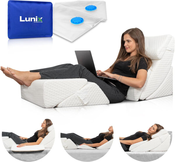 Lunix 6pcs Orthopedic Bed Wedge Pillow Set, Post Surgery Memory Foam for Back, Neck and Leg Pain Relief, Sitting Pillow, Adjustable Pillows Acid Reflux and GERD for Sleeping, Hot Cold Pack, White