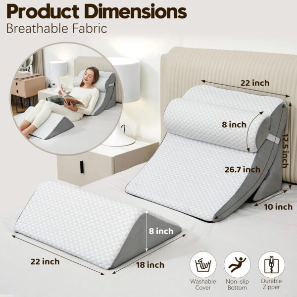 4pcs Orthopedic Bed Wedge Pillow Set,Bed Wedge Pillow for Sleeping for Relief of Body Back and Leg Pain, 45 Degree Wedge Pillow for Acid Reflux Relief and Anti-snoring