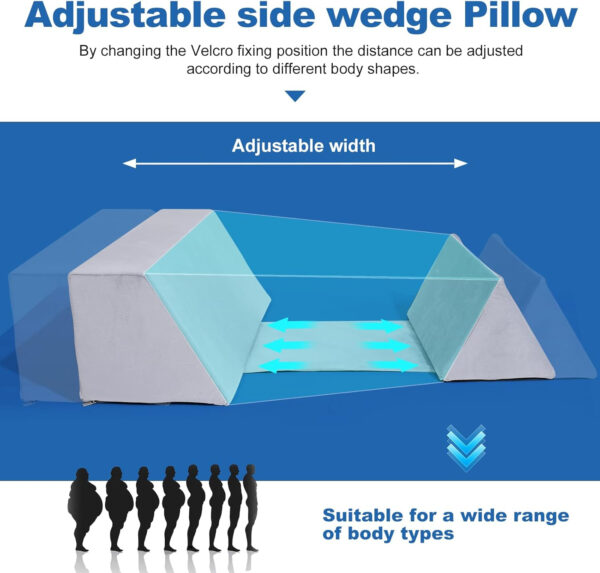 Positioning Wedge Pillow Side Sleeping Belt Connection, Limit Width Adjustable Bed Wedges Body Positioners for Back Pain Relief, Back Positioning Wedge for After Surgery, Anti Snoring, Back Support