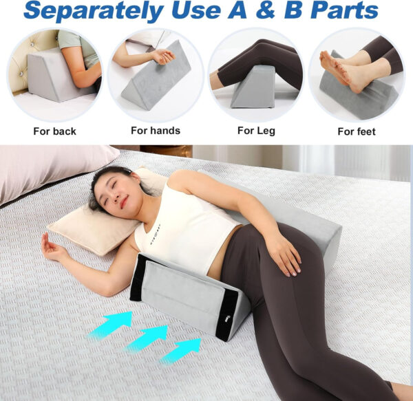 Positioning Wedge Pillow Side Sleeping Belt Connection, Limit Width Adjustable Bed Wedges Body Positioners for Back Pain Relief, Back Positioning Wedge for After Surgery, Anti Snoring, Back Support