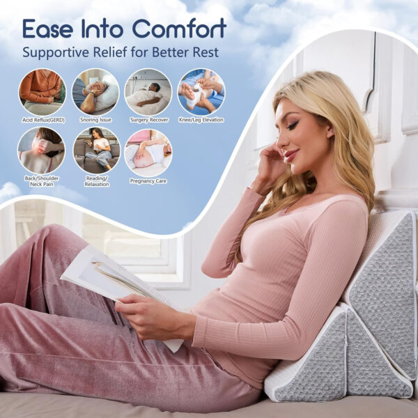 Wedge Pillow for Back Pain Relief: Bed Wedges Pillow for Sleeping (3 in 1) Elevated Pillows Memory Foam Triangle Support for Acid Reflux Post Surgery Body Positioners Pregnancy Side Sleepers Knee