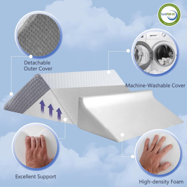 Wedge Pillow for Back Pain Relief: Bed Wedges Pillow for Sleeping (3 in 1) Elevated Pillows Memory Foam Triangle Support for Acid Reflux Post Surgery Body Positioners Pregnancy Side Sleepers Knee