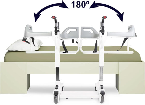 KMINA – Patient Transfer Chair (Seat can be raised up to 23 in), Bedside Commodes Chair, Commode Toilet Chair with Wheels, Transfer Lift Chair Wide, Bedside Chairs for Elderly, Not Suitable for Shower