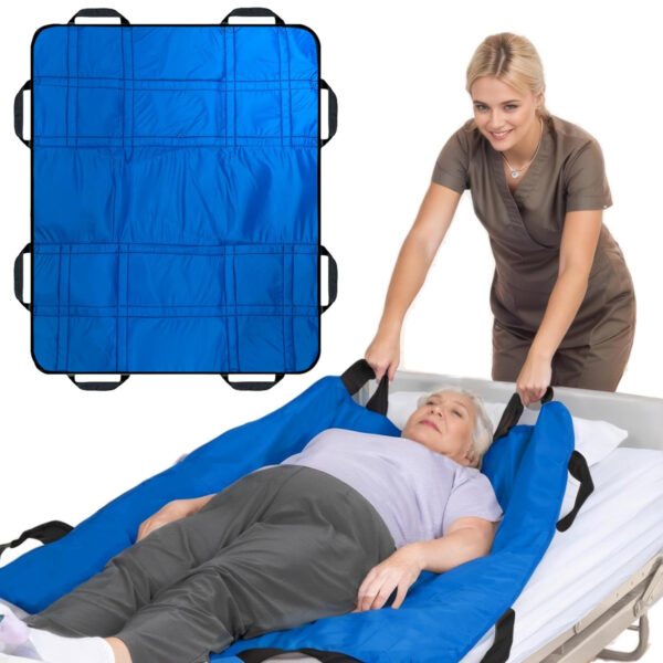 Upgrade 3-Layer Comfort Positioning Bed Pad, 48” x 40”, with Reinforced Handles – Washable Waterproof Transfer Board for Turning, Inconvenience Care Transfer Sheet (Lake Blue)