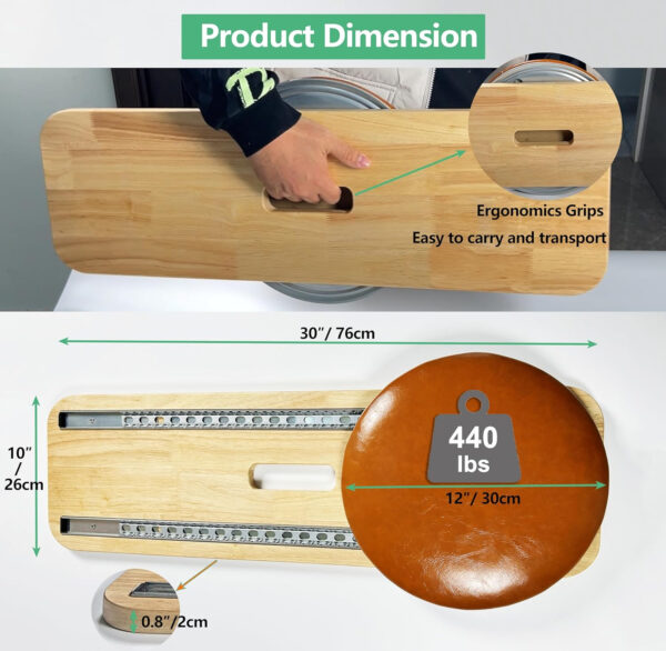 Transfer Board with Soft seat-Patient Slide Assist Device for Transferring Patient Elderly,and Disabled from Wheelchair to Bed,Toilet,Bathtub,Car Wooden Sliding Boards Platform (Brown)