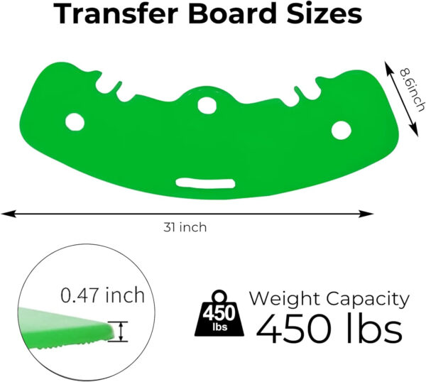 Slide Transfer Board, Sliding Boards Transfer to Wheelchairs, Seniors & Patient from Bed to Chair, Car, Non-Slip Hangable Sliding Boards Hold up to 450 lbs(Green)