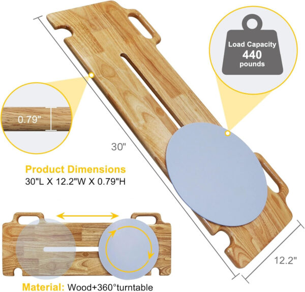 Transfer Board Patient Slide Assist Device for Transferring Patient Elderly, and Disabled from Wheelchair to Bed, Toilet, Bathtub, Car Wooden Sliding Boards Platform (30″ x 12″ x 0.8″)