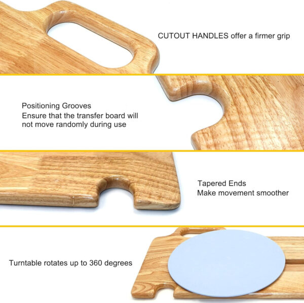 Transfer Board Patient Slide Assist Device for Transferring Patient Elderly, and Disabled from Wheelchair to Bed, Toilet, Bathtub, Car Wooden Sliding Boards Platform (30″ x 12″ x 0.8″)