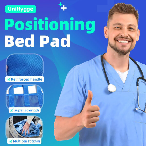 Positioning Bed Pad with Reinforced Handles, 43″ x 32″ Multipurpose Transfer Sheet for Turning, Lifting & Repositioning, Bed Pads for Elderly, Patient -Reusable, Washable (Blue, for Home & Hospital)