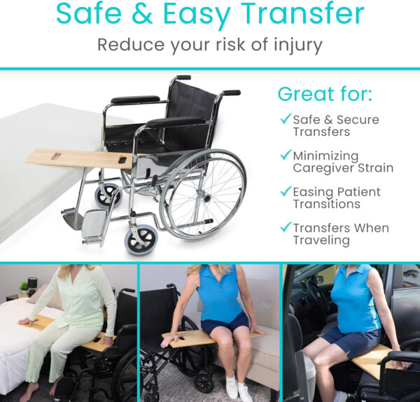 Vive Transfer Board (36″ by 12″) – Patient Slide Assist Device – Transferring from Wheelchair to Bed, Toilet, Car, Bathtub – Heavy Duty Sliding for Elderly, Seniors, Disabled – Transport Platform