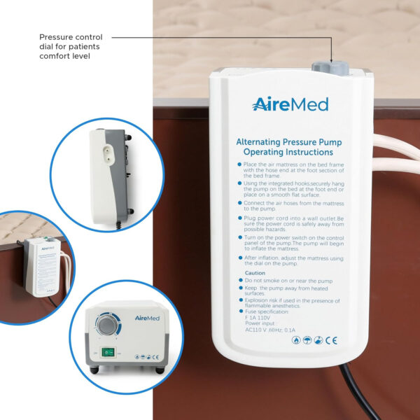 AireMed Alternating Pressure Pump & Pads – (2) Premium Medical Grade Treatment Pads – (1) Quiet Electric Pump – Inflatable Mattress Topper – Standard Hospital Twin Bed Size – Sore Wound & Ulcer Relief