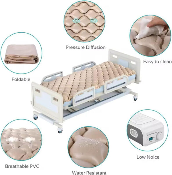 Alternating Air Pressure Mattress Pad – Bed Sore Prevention Solution – Hospital & Home Mattress Topper – Includes Waterproof, Heat Resistant Ulcer Cushion Pad & Whisper Quiet Pump