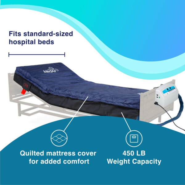 Medical MedAir Low Air Loss Mattress Replacement System with Alarm, 8″ with Quilted Cover Fully Digital with Remote Control, Firm Option, Blue Color.