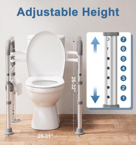 Toilet Safety Rails for Seniors, FSA HSA Eligible Adjustable Toilet Safety Frame with Handles for Elderly and Disabled, 350LBS Foldable Handicap Toilet Assistance Rail Fits Most Toilets, Gray