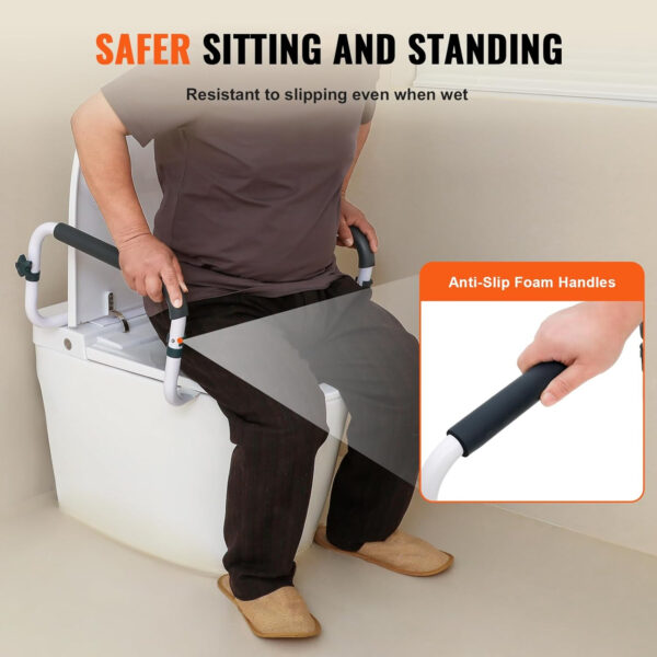 VEVOR Toilet Support Rail, 300LBS Support Toilet Seat Framework, Width Adjustable to Suit Various Toilets, Simple Set-Up, Toilet Grip Bars with Cushioned Armrests for Elderly, Disabled