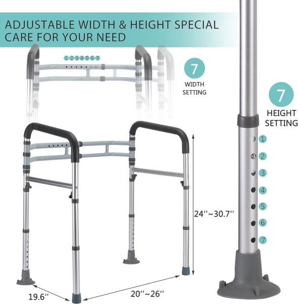 FSA/HSA Eligible Toilet Safety Rails, Adjustable Toilet Safety Frame for Elderly, Seniors, Handicap & Disabled, Toilet Frame with Handles, Foldable Handicap Toilet Rails Fit Any Toilets (300 LB)