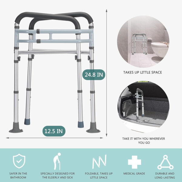 FSA/HSA Eligible Toilet Safety Rails, Adjustable Toilet Safety Frame for Elderly, Seniors, Handicap & Disabled, Toilet Frame with Handles, Foldable Handicap Toilet Rails Fit Any Toilets (300 LB)