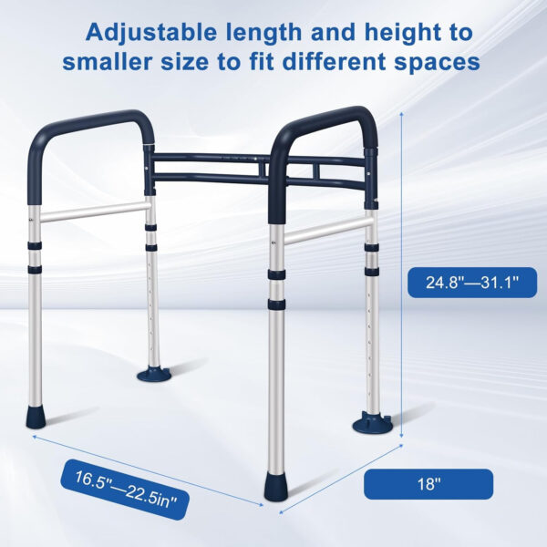 Toilet Safety Rails, Adjustable Toilet Handles for Elderly and Disabled, Toilet Support Rails for Seniors, Foldable Handicap Toilet Rails with Travel Bag, Instant Installation (Lake Blue)