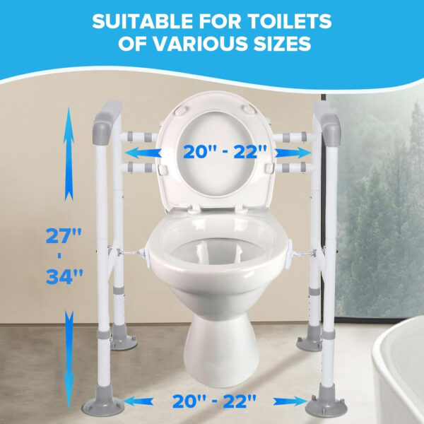 Toilet Safety Rails, Adjustable Toilet Safety Frame, Toilet Safety Rails for Seniors, Toilet Handles for Elderly and Disabled, Toilet Rails for Seniors, Toilet Rails,Elderly Assistance products, 600LB