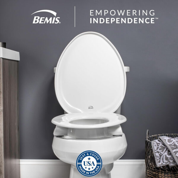 Bemis Assurance 3″ Raised Toilet Seat for Seniors, Clean Shield Guard, Secure Hinges, Elongated, White