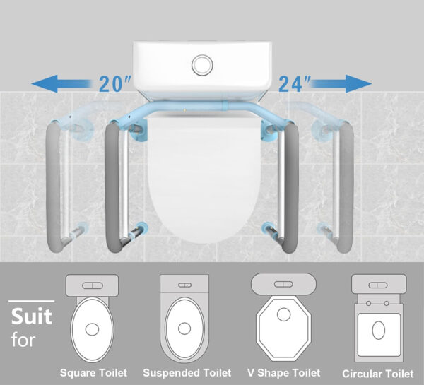 Delog Stand Alone Toilet Safety Rail – Adjustable Width & Height Fit Any Toilet, Medical Toilet Frame for Elderly Handicap Disabled, Folding Handrails Padded Handles