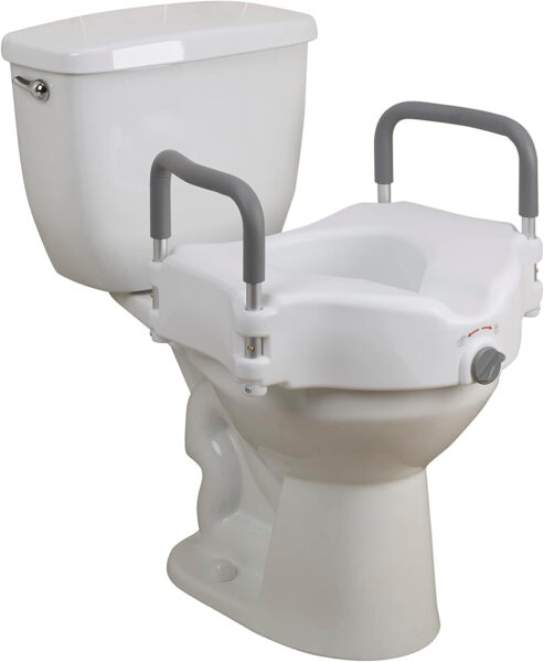 Drive Medical RTL12027RA 2-in-1 Raised Toilet Seat with Removable Padded Arms, Standard Seat